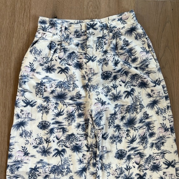 Abercrombie & Fitch Tailored Linen Blend Palm Tree Print Pants Blue and White - Picture 5 of 10